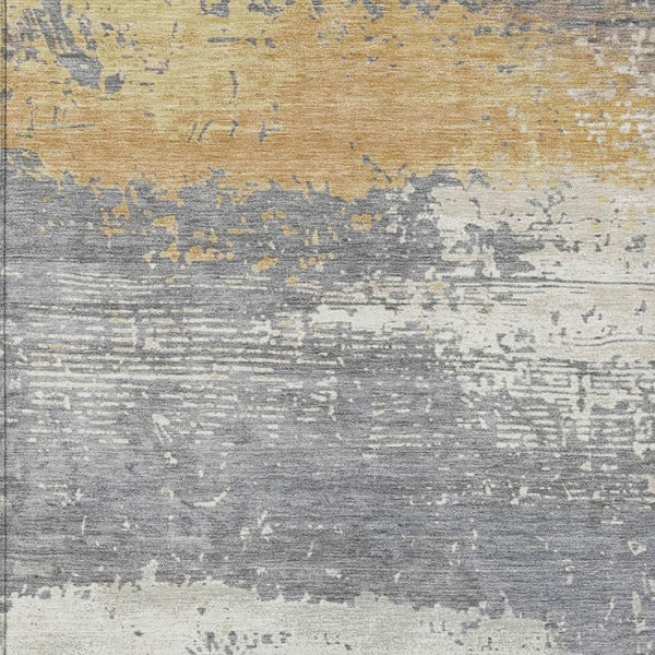 HomeRoots 10' Modern Gold, Gray & Silver Abstract Washable Area Rug for Indoor/Outdoor High-Traffic Spaces 620700