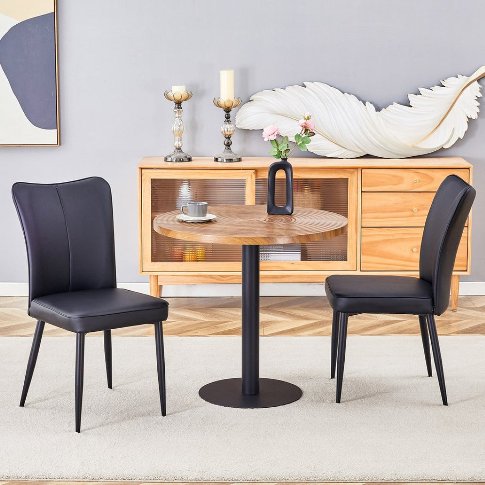 English Elm Table And Chair Set - Modern 31.5-Inch Round Dark Wood Grain Table With 2 Black Pu Chairs, Stylish Design! W1151S02485-GIGA