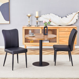 English Elm Table And Chair Set - Modern 31.5-Inch Round Dark Wood Grain Table With 2 Black Pu Chairs, Stylish Design! W1151S02485-GIGA
