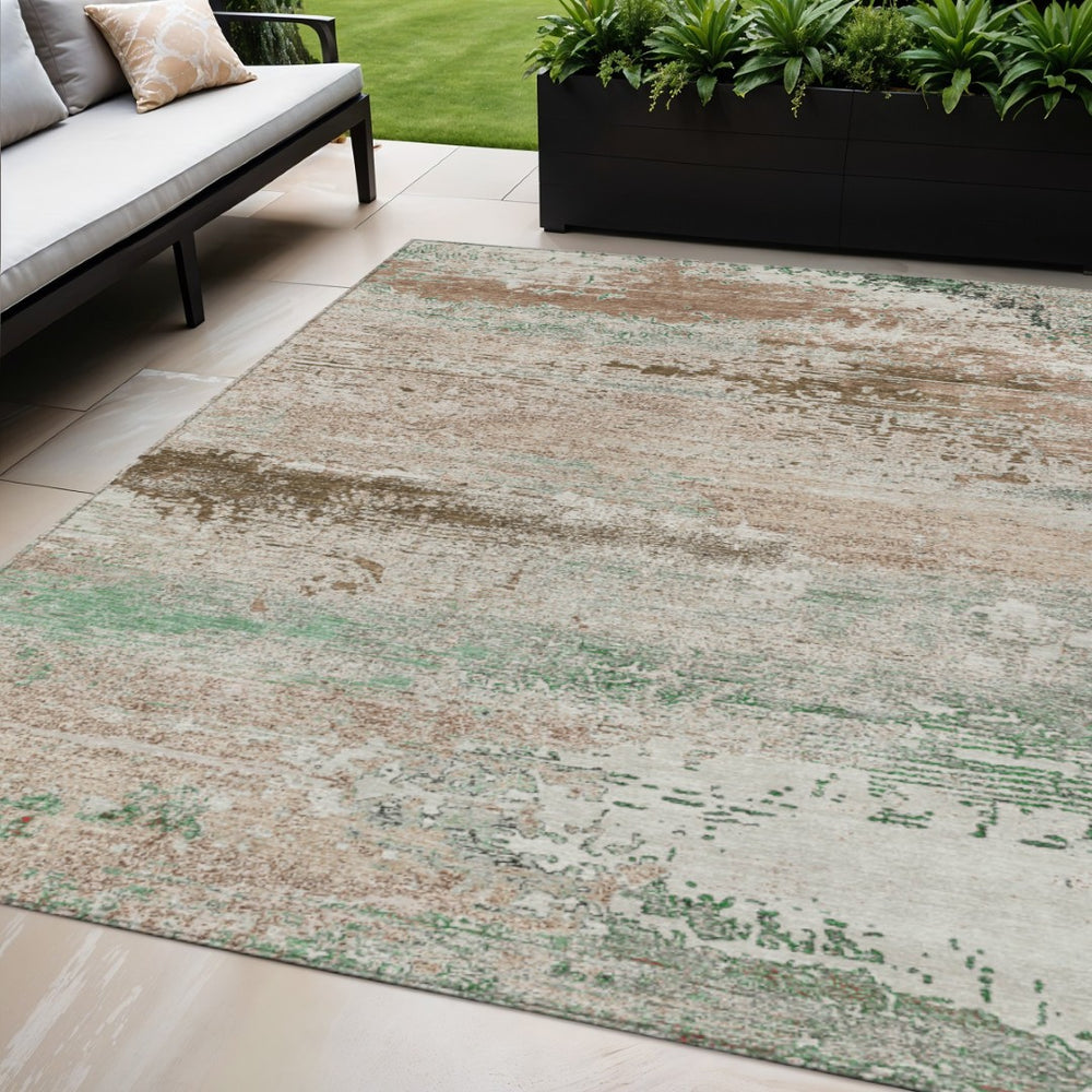 HomeRoots 5' X 8' Khaki Beige & Ivory Abstract Area Rug - Stylish, Washable, Indoor/Outdoor, Stain-Resistant! 620702