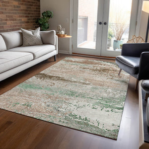 HomeRoots 5' X 8' Khaki Beige & Ivory Abstract Area Rug - Stylish, Washable, Indoor/Outdoor, Stain-Resistant! 620702