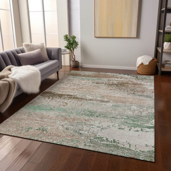 HomeRoots 5' X 8' Khaki Beige & Ivory Abstract Area Rug - Stylish, Washable, Indoor/Outdoor, Stain-Resistant! 620702