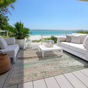 HomeRoots 5' X 8' Khaki Beige & Ivory Abstract Area Rug - Stylish, Washable, Indoor/Outdoor, Stain-Resistant! 620702