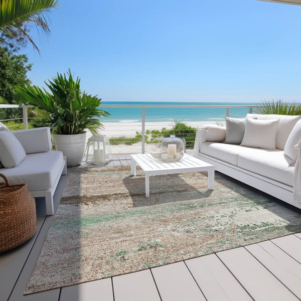 HomeRoots 5' X 8' Khaki Beige & Ivory Abstract Area Rug - Stylish, Washable, Indoor/Outdoor, Stain-Resistant! 620702