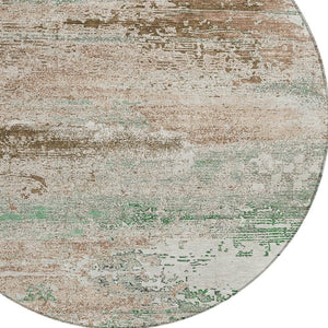HomeRoots 8' Khaki Beige & Ivory Round Abstract Area Rug – Stylish, Washable, Durable for Indoor & Outdoor Use 620703