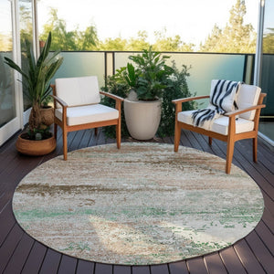 HomeRoots 8' Khaki Beige & Ivory Round Abstract Area Rug – Stylish, Washable, Durable for Indoor & Outdoor Use 620703