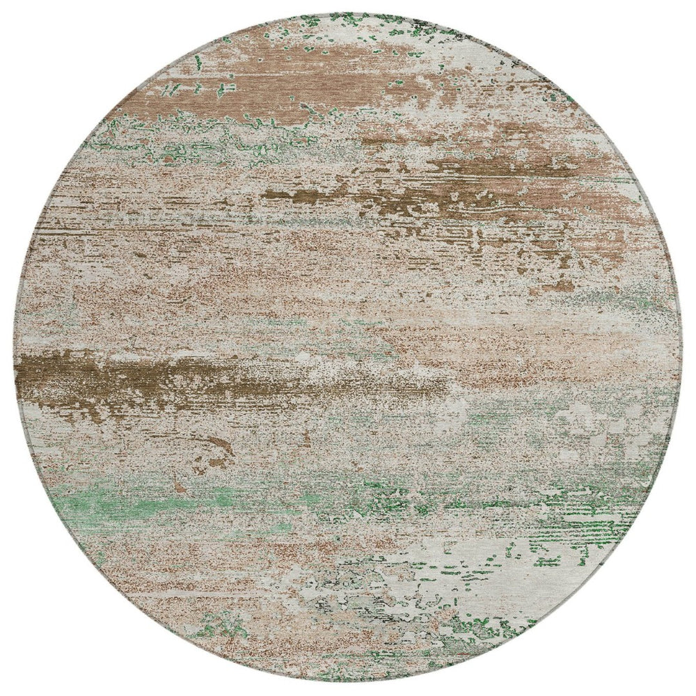 HomeRoots 8' Khaki Beige & Ivory Round Abstract Area Rug – Stylish, Washable, Durable for Indoor & Outdoor Use 620703