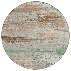 HomeRoots 8' Khaki Beige & Ivory Round Abstract Area Rug – Stylish, Washable, Durable for Indoor & Outdoor Use 620703