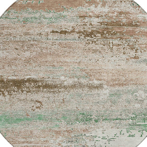 HomeRoots 8' Khaki Beige & Ivory Round Abstract Area Rug – Stylish, Washable, Durable for Indoor & Outdoor Use 620703