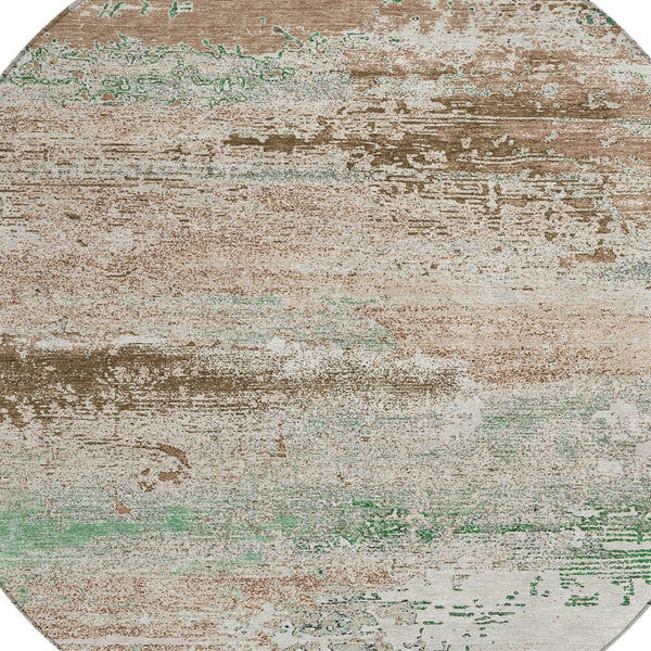 HomeRoots 8' Khaki Beige & Ivory Round Abstract Area Rug – Stylish, Washable, Durable for Indoor & Outdoor Use 620703