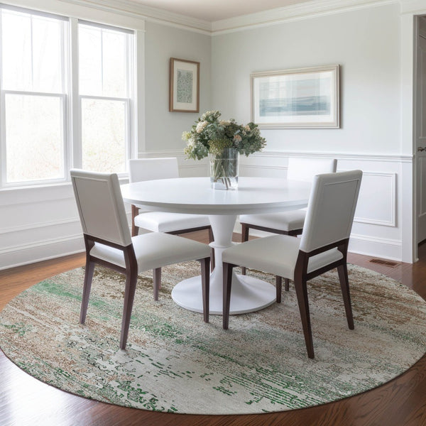 HomeRoots 8' Khaki Beige & Ivory Round Abstract Area Rug – Stylish, Washable, Durable for Indoor & Outdoor Use 620703