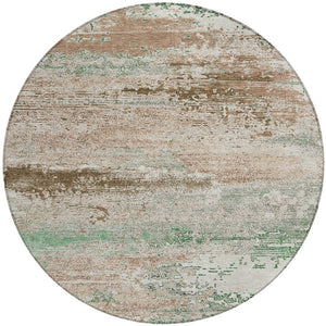 HomeRoots 8' Khaki Beige & Ivory Round Abstract Area Rug – Stylish, Washable, Durable for Indoor & Outdoor Use 620703