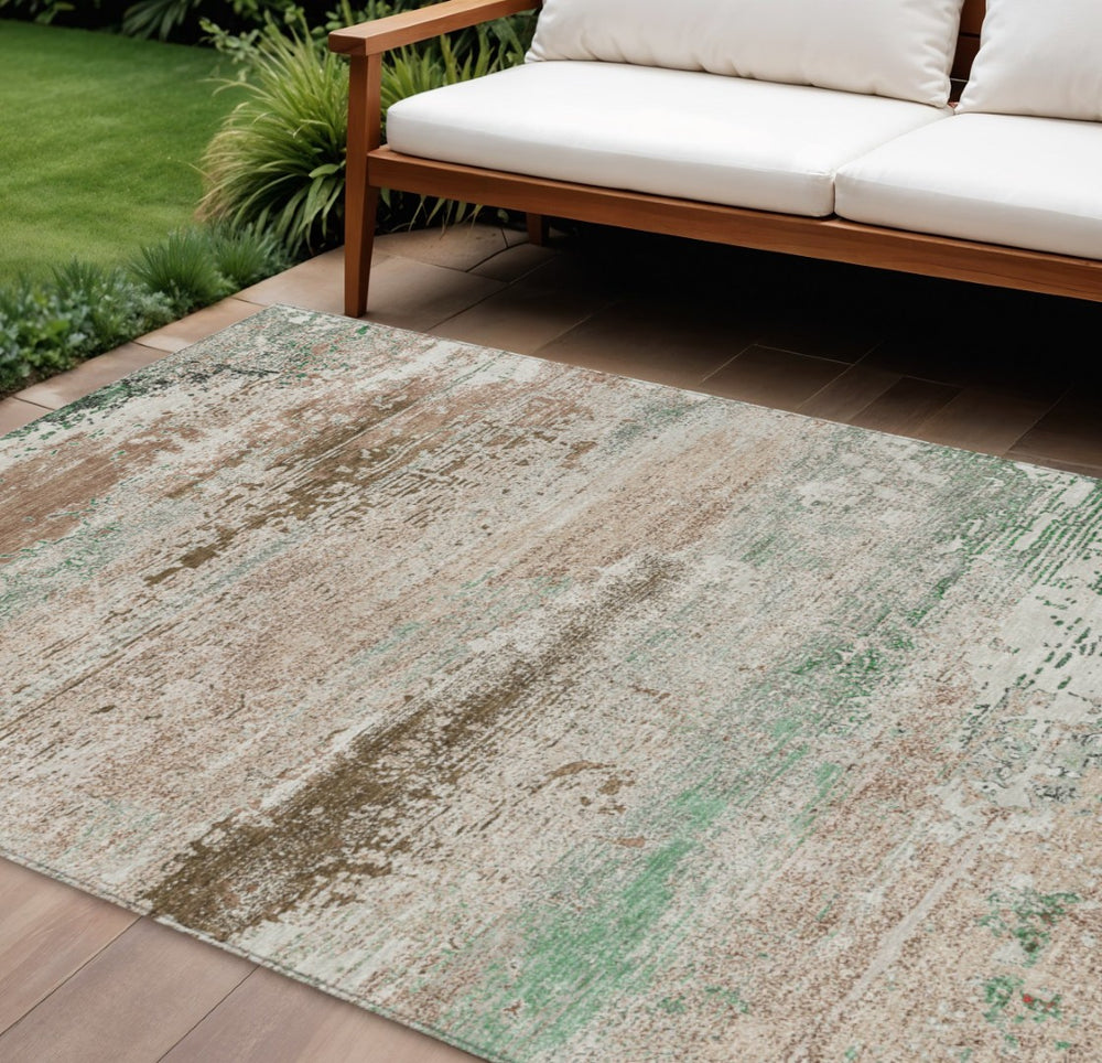 HomeRoots 9' X 12' Khaki Beige & Ivory Abstract Area Rug – Washable, Durable, Indoor/Outdoor Perfect for Homes 620705