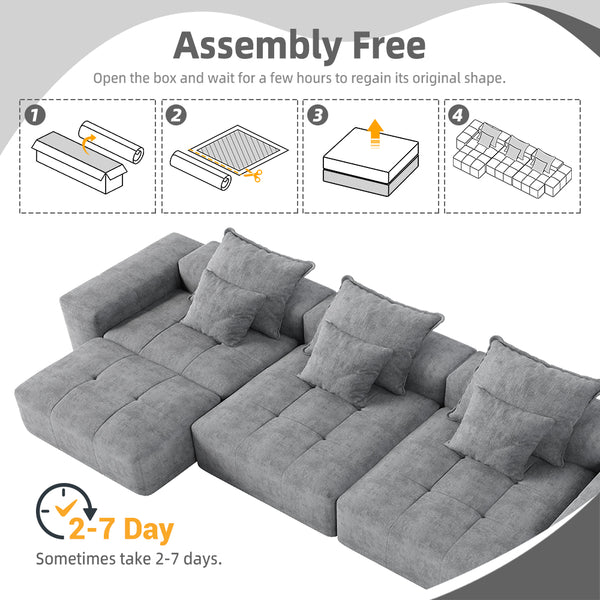 English Elm Modern Oversized Modular Sectional Sofa - Cozy Chenille, 6 Pillows, No Assembly, Flexible Layouts, Grey W1885S00076
