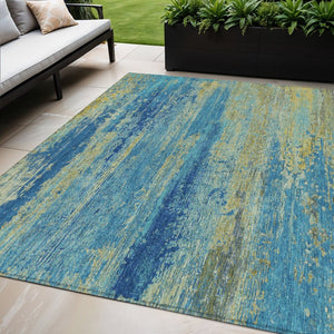HomeRoots 5' X 8' Abstract Washable Area Rug in Navy, Sky Blue & Olive – Perfect for Indoor & Outdoor Use! 620714
