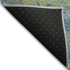 HomeRoots 8' Modern Round Area Rug in Navy, Sky Blue & Olive Green - Stylish, Washable, Indoor/Outdoor Use 620715