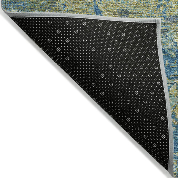 HomeRoots 8' Modern Round Area Rug in Navy, Sky Blue & Olive Green - Stylish, Washable, Indoor/Outdoor Use 620715