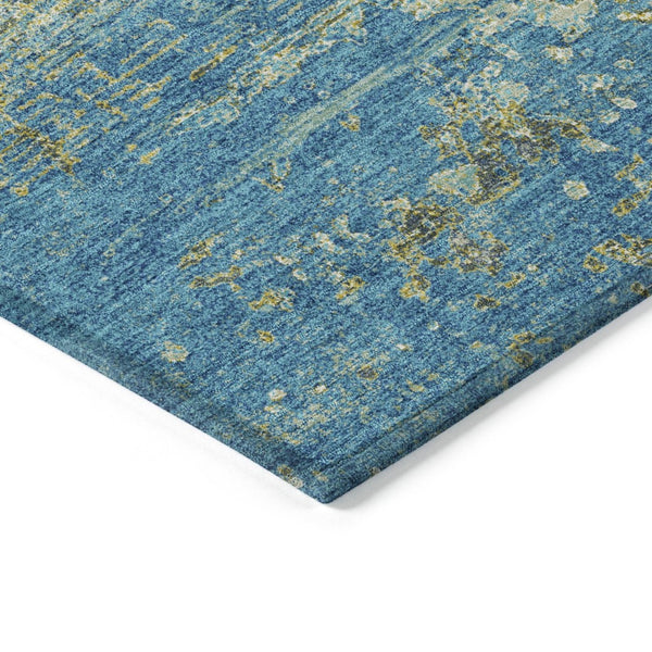 HomeRoots 8' Modern Round Area Rug in Navy, Sky Blue & Olive Green - Stylish, Washable, Indoor/Outdoor Use 620715