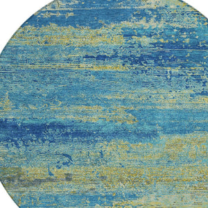 HomeRoots 8' Modern Round Area Rug in Navy, Sky Blue & Olive Green - Stylish, Washable, Indoor/Outdoor Use 620715