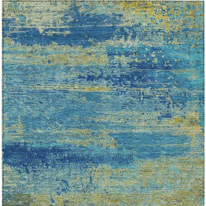 HomeRoots 8' Contemporary Abstract Area Rug in Navy & Olive Green - Washable, Durable for Indoor/Outdoor Use 620716
