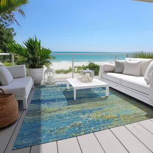 HomeRoots 8' Contemporary Abstract Area Rug in Navy & Olive Green - Washable, Durable for Indoor/Outdoor Use 620716