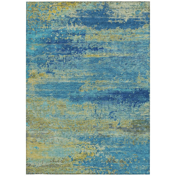 HomeRoots 9' X 12' Contemporary Abstract Area Rug in Navy, Sky Blue & Olive Green – Washable & Durable Design 620717