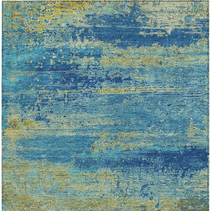 HomeRoots 9' X 12' Contemporary Abstract Area Rug in Navy, Sky Blue & Olive Green – Washable & Durable Design 620717