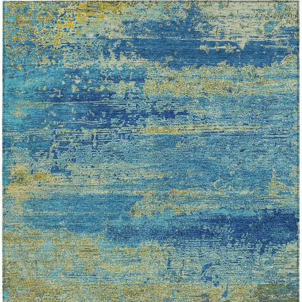 HomeRoots 9' X 12' Contemporary Abstract Area Rug in Navy, Sky Blue & Olive Green – Washable & Durable Design 620717