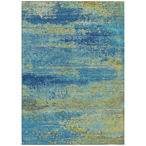 HomeRoots 9' X 12' Contemporary Abstract Area Rug in Navy, Sky Blue & Olive Green – Washable & Durable Design 620717