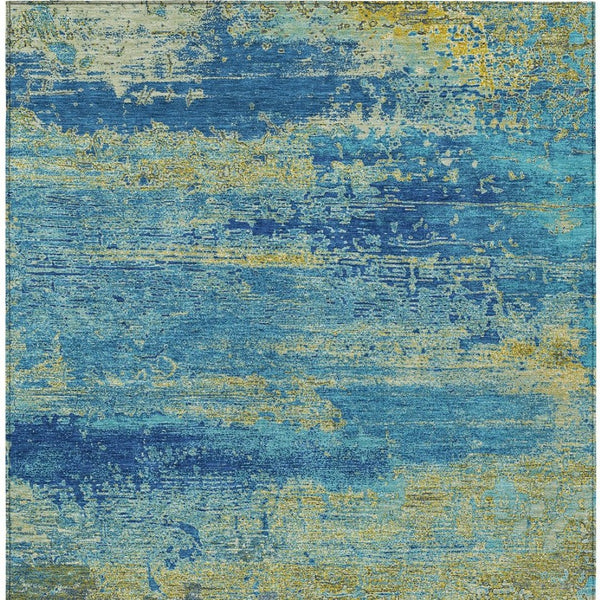 HomeRoots 9' X 12' Contemporary Abstract Area Rug in Navy, Sky Blue & Olive Green – Washable & Durable Design 620717