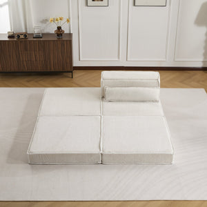 English Elm Compression Mahjong Sofa - Convertible, No Assembly Floor Bed With Memory Foam & Ottoman, White W3723S00043