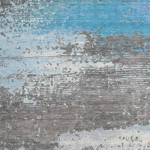 HomeRoots 5' X 8' Vibrant Teal Blue Gray Silver Abstract Washable Area Rug - Stylish Indoor & Outdoor Use 620720