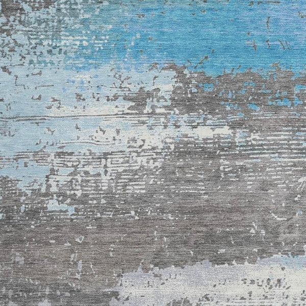 HomeRoots 5' X 8' Vibrant Teal Blue Gray Silver Abstract Washable Area Rug - Stylish Indoor & Outdoor Use 620720