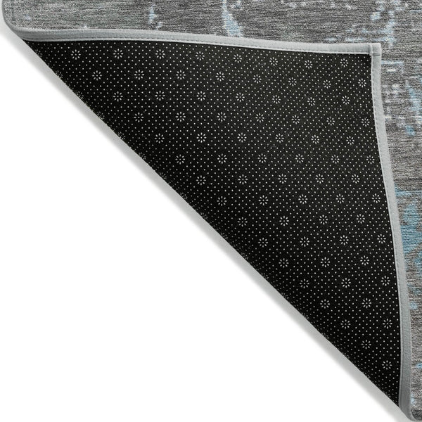 HomeRoots 8' Round Abstract Teal Blue Gray Silver Area Rug – Washable, Durable & Stylish for Indoor/Outdoor Use 620721