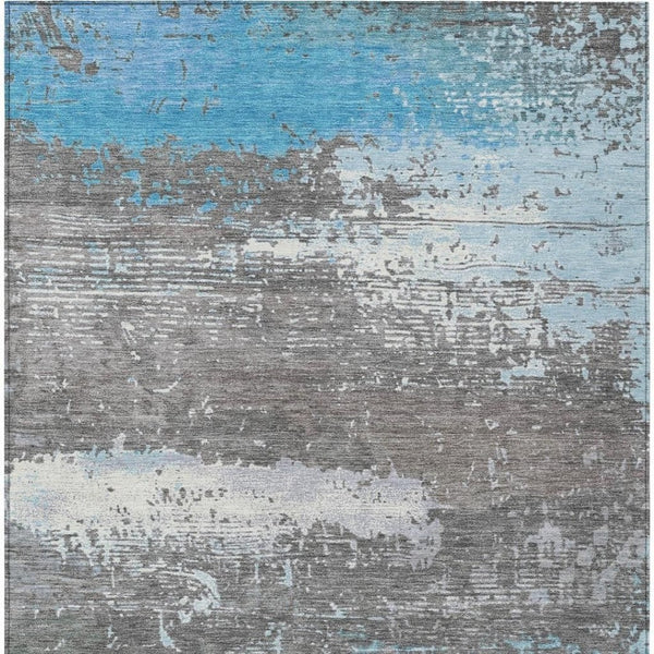HomeRoots 8' X 10' Stylish Teal Blue Gray Silver Abstract Rug - Washable, Durable for Indoor/Outdoor Spaces! 620722