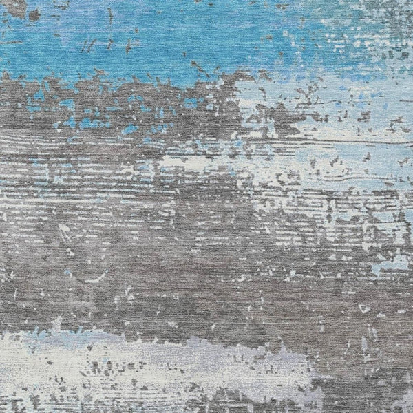 HomeRoots 8' X 10' Stylish Teal Blue Gray Silver Abstract Rug - Washable, Durable for Indoor/Outdoor Spaces! 620722