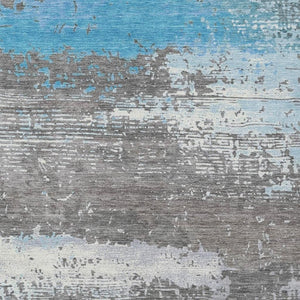 HomeRoots 9' X 12' Teal Blue Gray Silver Abstract Rug - Stylish, Washable, Indoor/Outdoor, Durable Design! 620723