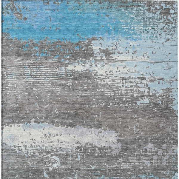 HomeRoots 10' Teal Blue Gray Silver Abstract Washable Area Rug - Durable Indoor Outdoor Design for Any Space 620724