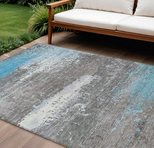 HomeRoots 10' Teal Blue Gray Silver Abstract Washable Area Rug - Durable Indoor Outdoor Design for Any Space 620724