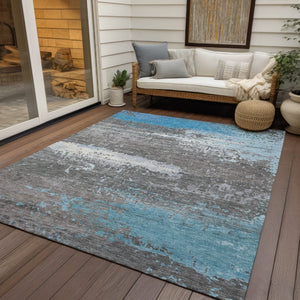 HomeRoots 10' Teal Blue Gray Silver Abstract Washable Area Rug - Durable Indoor Outdoor Design for Any Space 620724