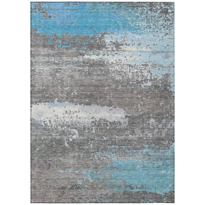 HomeRoots 10' Teal Blue Gray Silver Abstract Washable Area Rug - Durable Indoor Outdoor Design for Any Space 620724