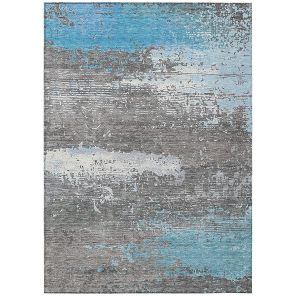 HomeRoots 10' Teal Blue Gray Silver Abstract Washable Area Rug - Durable Indoor Outdoor Design for Any Space 620724