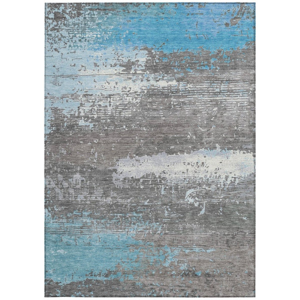 HomeRoots 10' Teal Blue Gray Silver Abstract Washable Area Rug - Durable Indoor Outdoor Design for Any Space 620724