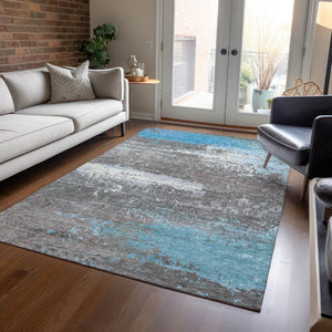 HomeRoots 10' Teal Blue Gray Silver Abstract Washable Area Rug - Durable Indoor Outdoor Design for Any Space 620724
