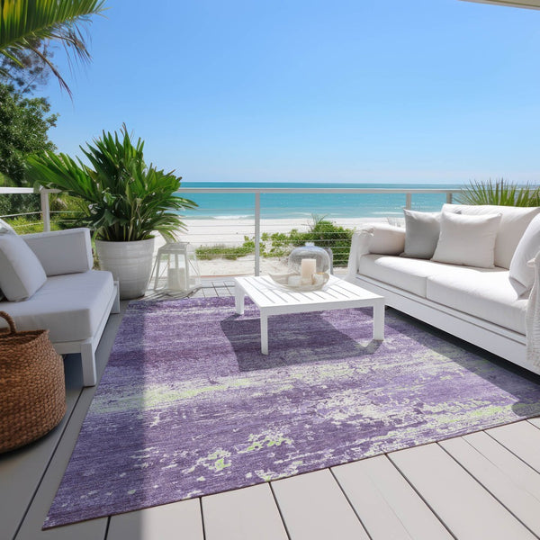 HomeRoots 5' Stylish Purple and Ivory Abstract Area Rug – Washable, Durable, Perfect for Indoor/Outdoor Use! 620726