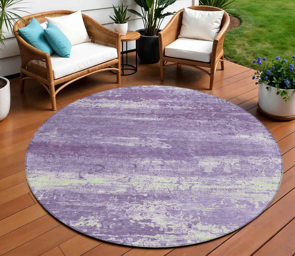 HomeRoots 8' Modern Purple and Ivory Round Area Rug - Washable, Durable, and Perfect for Indoor/Outdoor Use 620727
