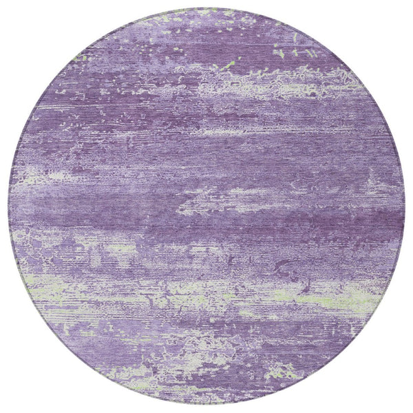 HomeRoots 8' Modern Purple and Ivory Round Area Rug - Washable, Durable, and Perfect for Indoor/Outdoor Use 620727