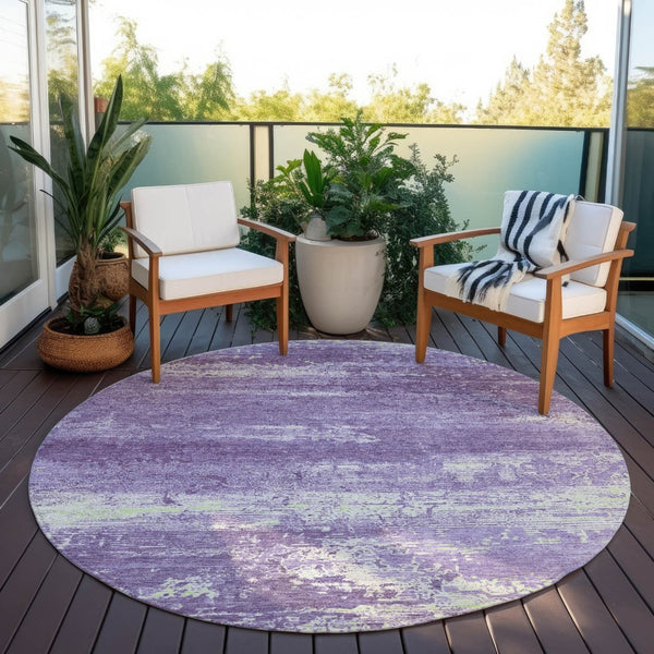 HomeRoots 8' Modern Purple and Ivory Round Area Rug - Washable, Durable, and Perfect for Indoor/Outdoor Use 620727