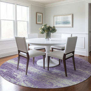 HomeRoots 8' Modern Purple and Ivory Round Area Rug - Washable, Durable, and Perfect for Indoor/Outdoor Use 620727