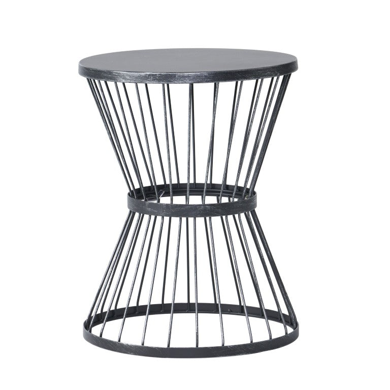 English Elm Lassen Sculptural Outdoor Side Table with Open Cage Hourglass Frame for Patio Lounging 62073.00BLK